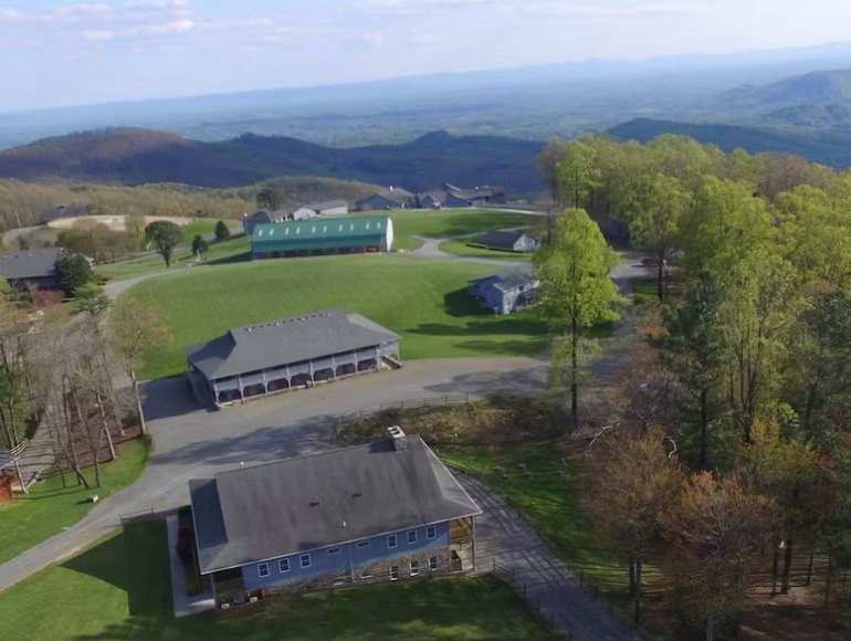The camp from the air, in the Blue Ridge